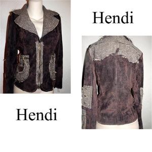Hendi Brown Tweed/Brown  Worn Look Blazer Sz M